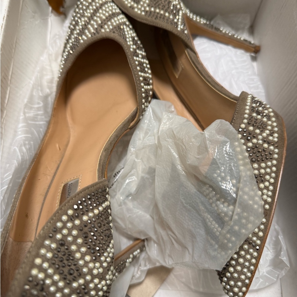 INC International Concepts Pearl and Rhinestone Embellished Heels